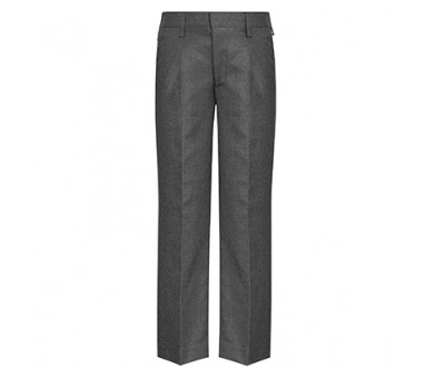 BOYS Junior Slim Fit Trousers (Flat Front, Elastic Back) - GREY