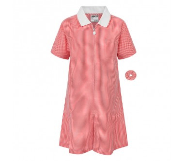 Red/ White Check Summer Dress With White Collar